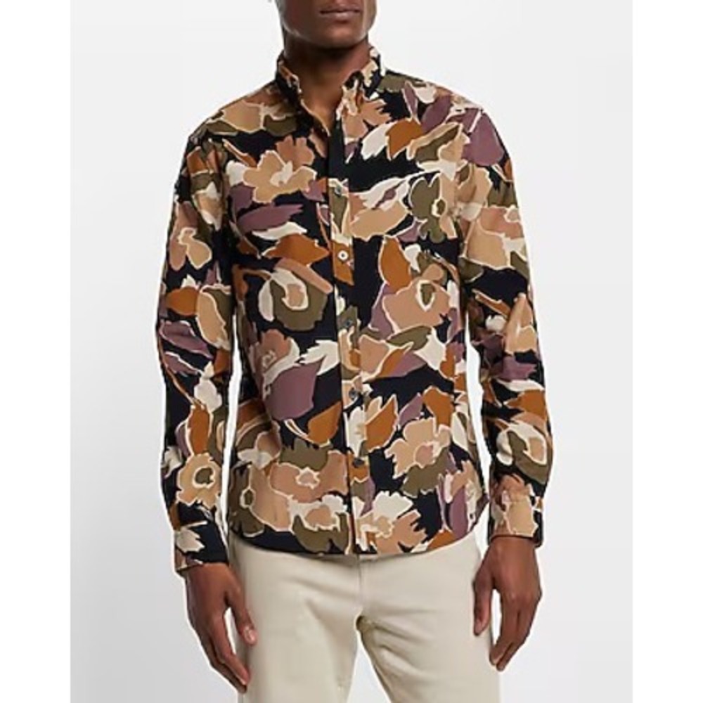 Express Corduroy Floral Cotton Long Sleeve Button Down Shirt Mens Size Medium